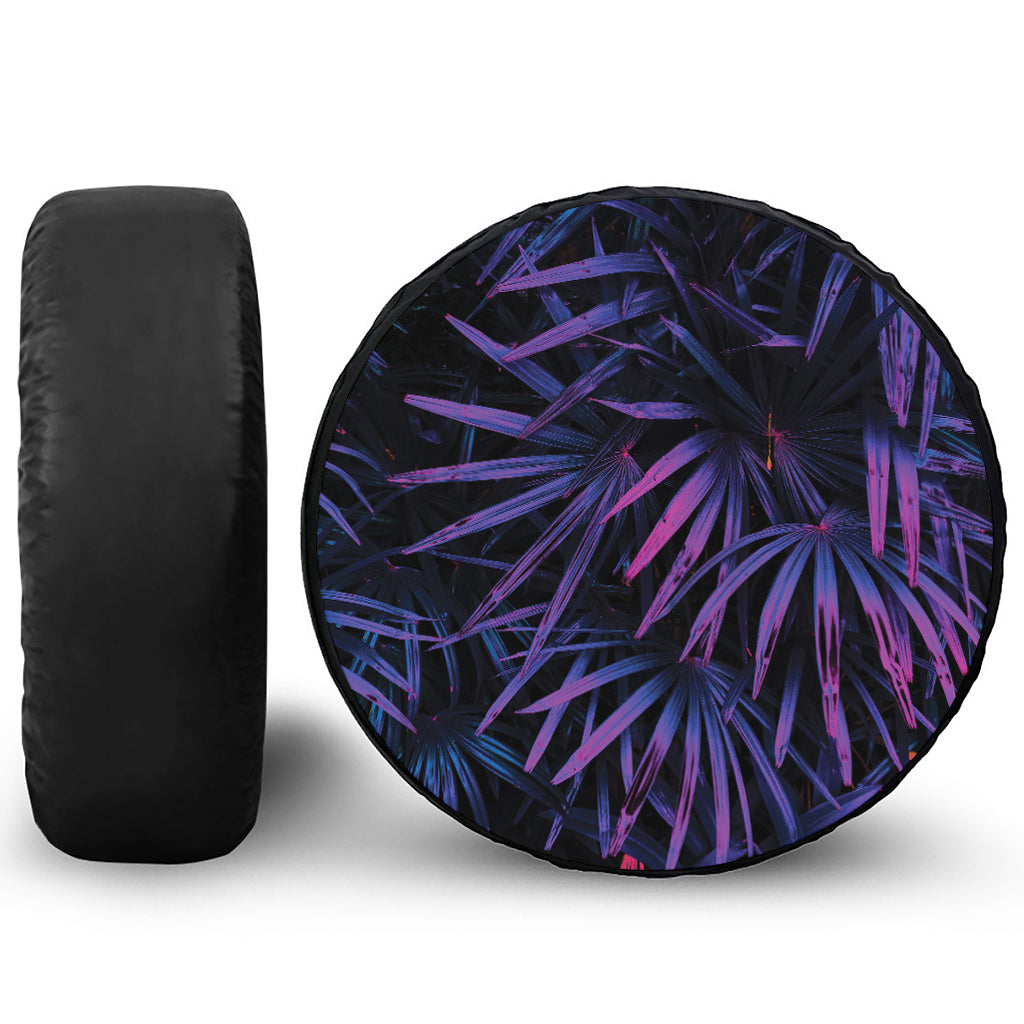Violet Tropical Leaves Print Tire Cover