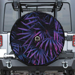 Violet Tropical Leaves Print Tire Cover With Camera Hole