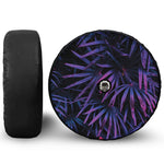 Violet Tropical Leaves Print Tire Cover With Camera Hole