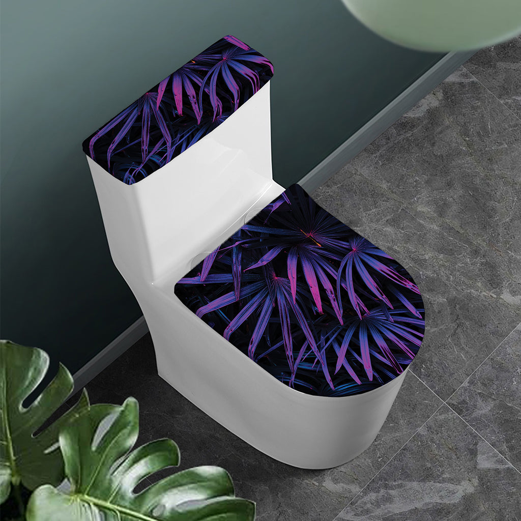 Violet Tropical Leaves Print Toilet Lid And Tank Cover Set