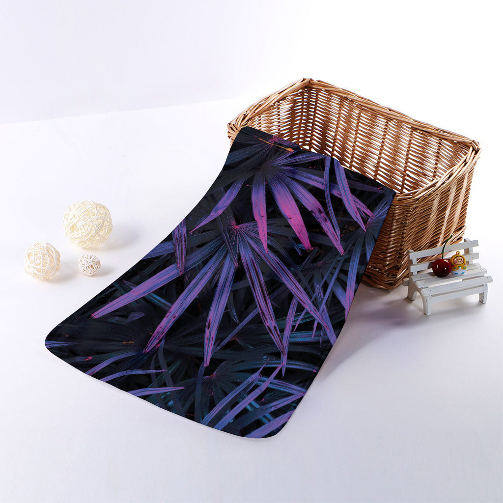Violet Tropical Leaves Print Towel