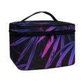 Violet Tropical Leaves Print Travel Makeup Bag