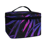 Violet Tropical Leaves Print Travel Makeup Bag