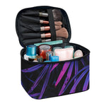 Violet Tropical Leaves Print Travel Makeup Bag