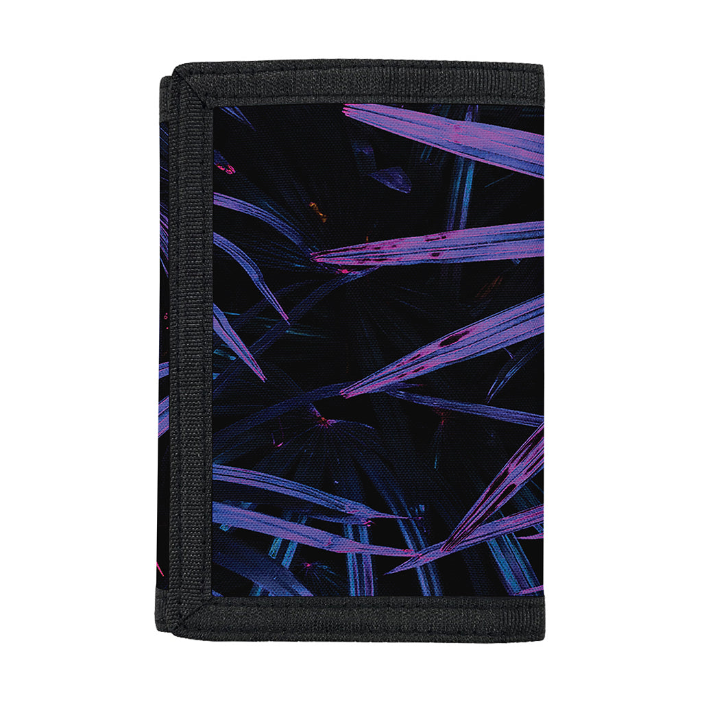 Violet Tropical Leaves Print Trifold Wallet