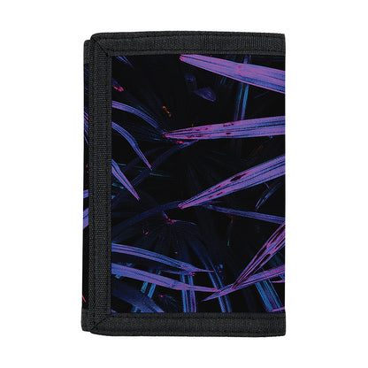 Violet Tropical Leaves Print Trifold Wallet