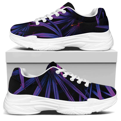 Violet Tropical Leaves Print White Chunky Shoes