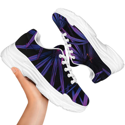 Violet Tropical Leaves Print White Chunky Shoes