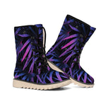 Violet Tropical Leaves Print Winter Boots