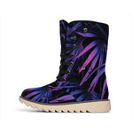 Violet Tropical Leaves Print Winter Boots