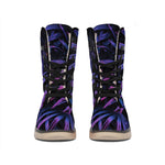 Violet Tropical Leaves Print Winter Boots