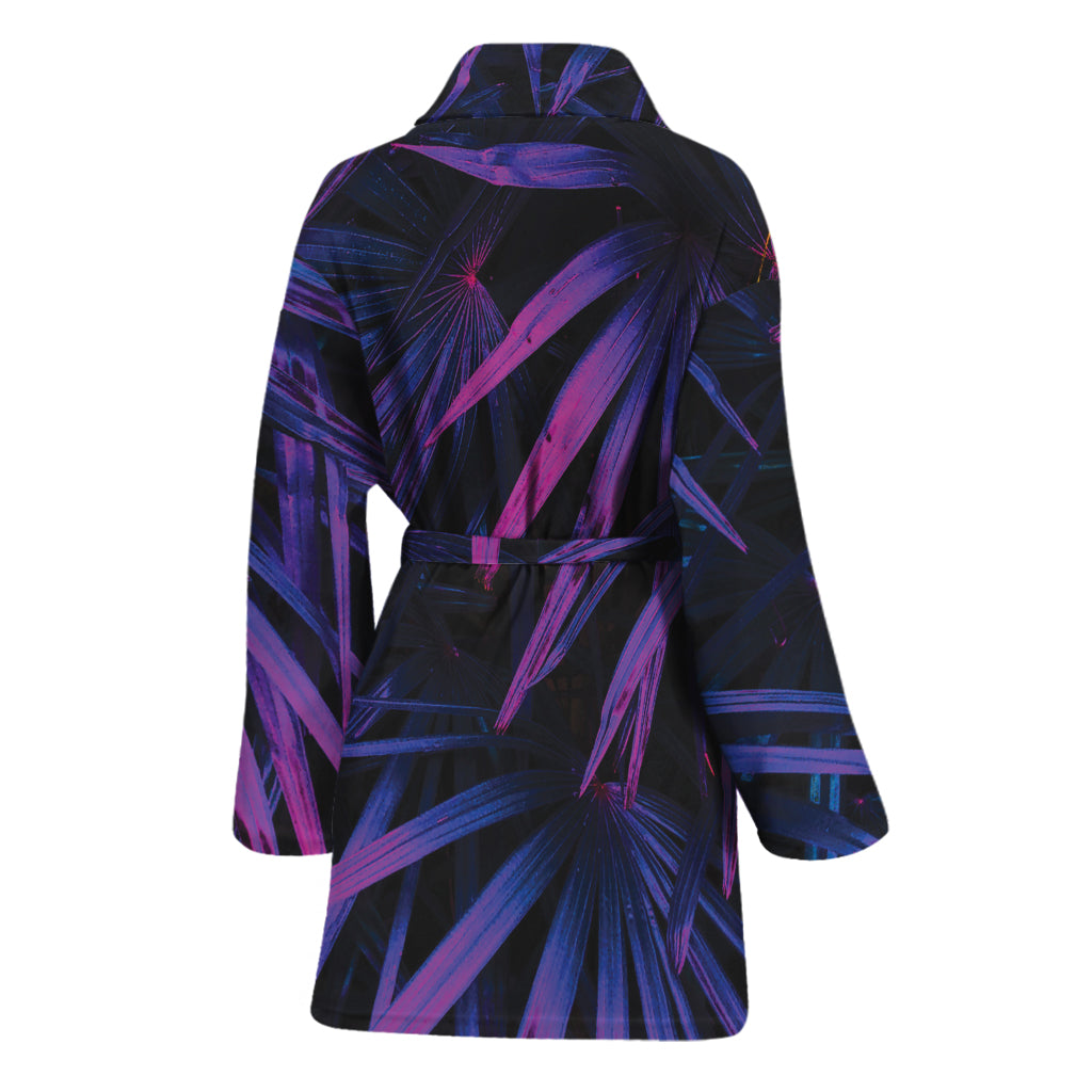 Violet Tropical Leaves Print Women's Bathrobe