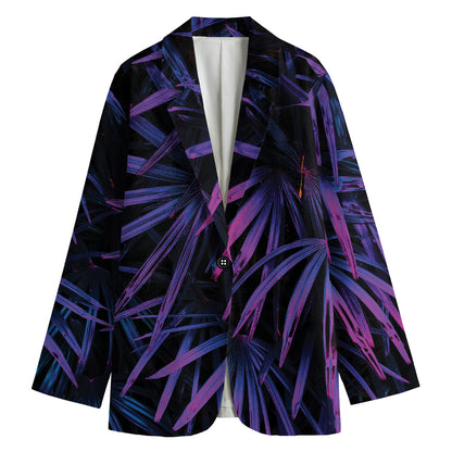Violet Tropical Leaves Print Women's Blazer