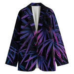 Violet Tropical Leaves Print Women's Blazer