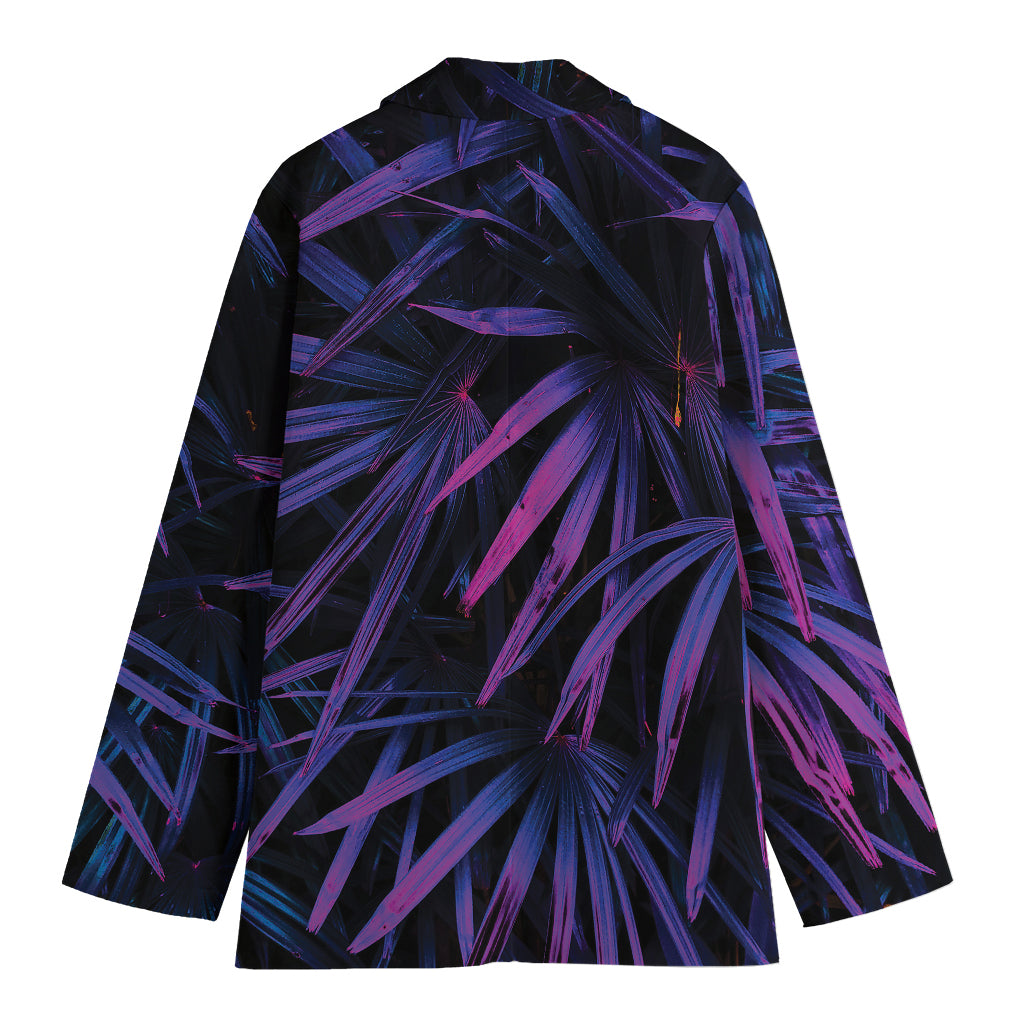 Violet Tropical Leaves Print Women's Blazer