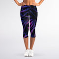 Violet Tropical Leaves Print Women's Capri Leggings