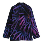 Violet Tropical Leaves Print Women's Cotton Blazer