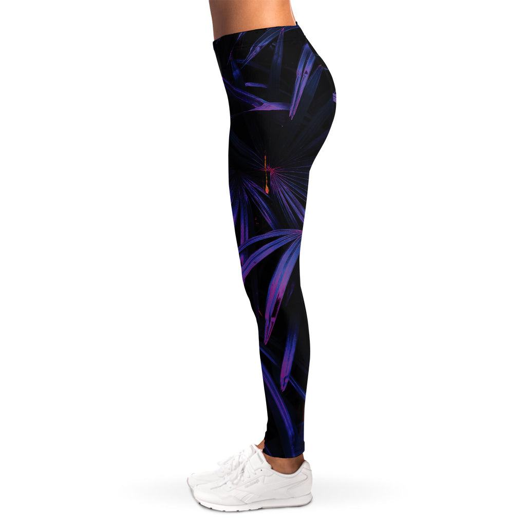 Violet Tropical Leaves Print Women's Leggings