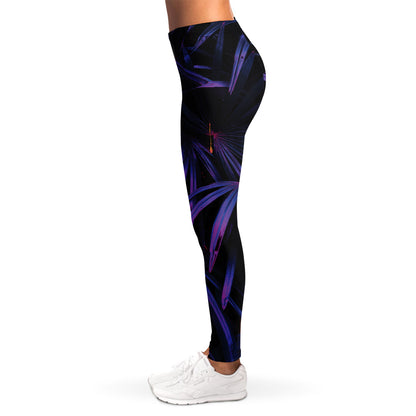 Violet Tropical Leaves Print Women's Leggings