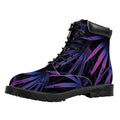 Violet Tropical Leaves Print Padded Collar Lace Up Boots