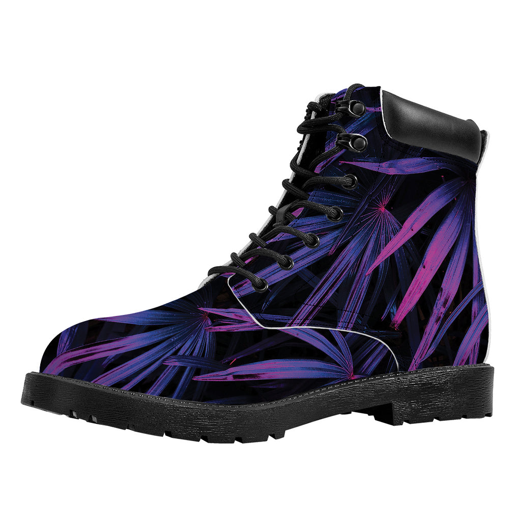 Violet Tropical Leaves Print Work Boots