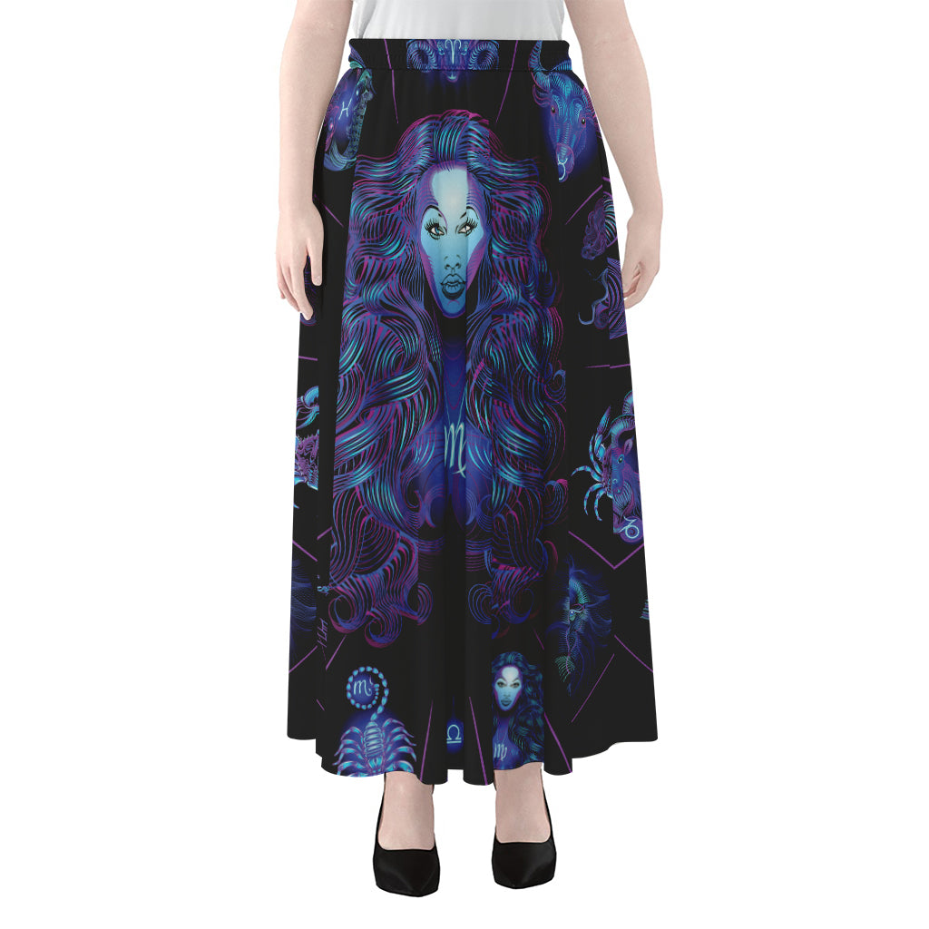 Virgo And Astrological Signs Print Chiffon Maxi Skirt