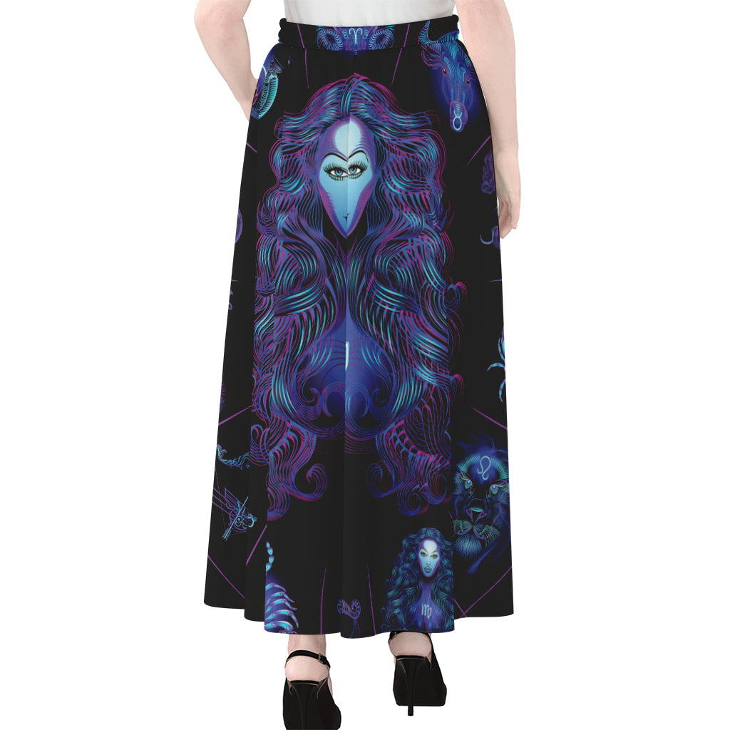 Virgo And Astrological Signs Print Chiffon Maxi Skirt