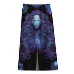 Virgo And Astrological Signs Print Cotton Front Slit Maxi Skirt