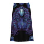 Virgo And Astrological Signs Print Cotton Front Slit Maxi Skirt