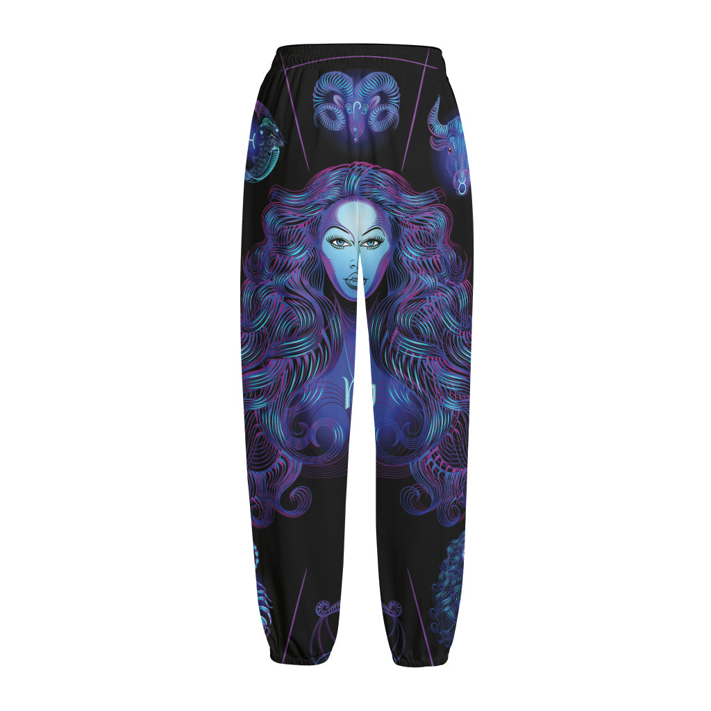 Virgo And Astrological Signs Print Fleece Lined Knit Pants
