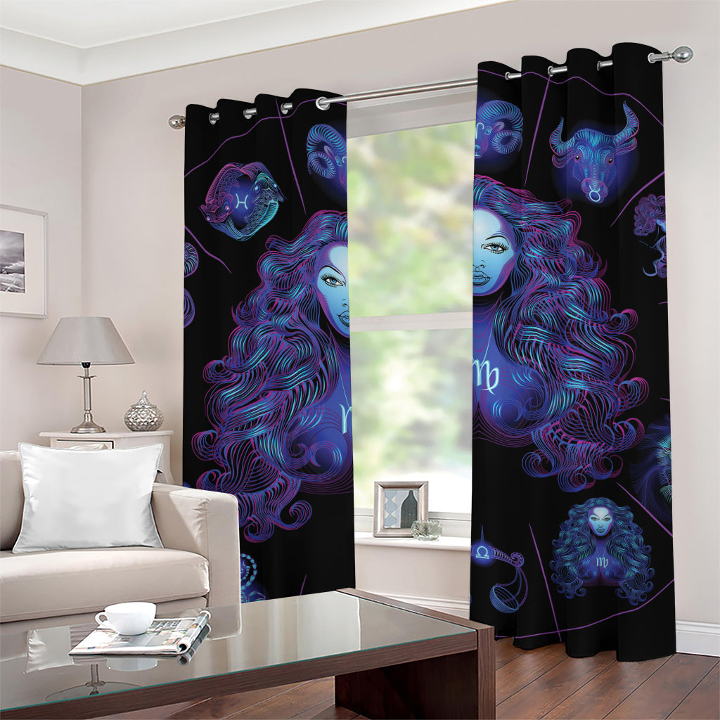 Virgo And Astrological Signs Print Grommet Curtains