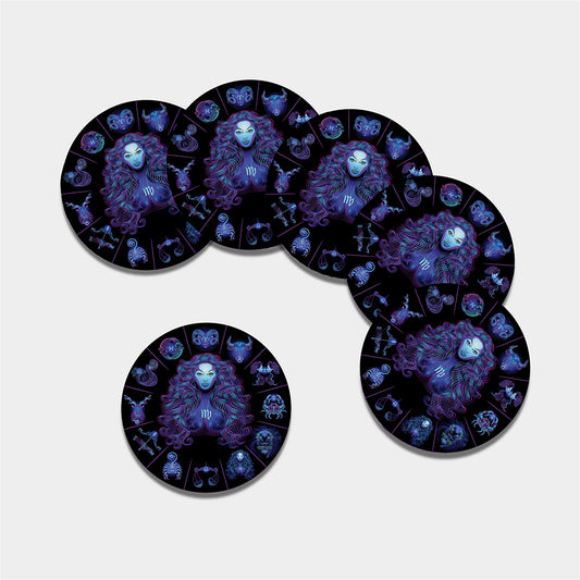 Virgo And Astrological Signs Print Leather Coaster Set