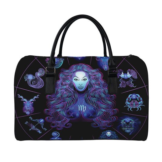 Virgo And Astrological Signs Print Leather Duffle Bag