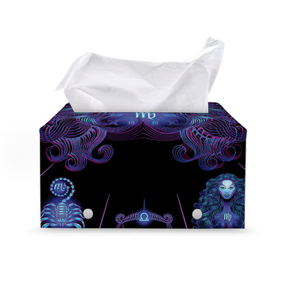 Virgo And Astrological Signs Print Leather Tissue Box Cover