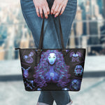 Virgo And Astrological Signs Print Leather Tote Bag