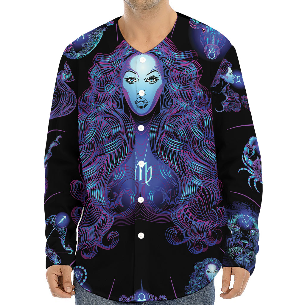 Virgo And Astrological Signs Print Long Sleeve Baseball Jersey