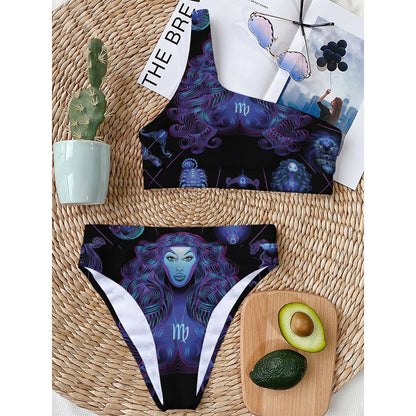 Virgo And Astrological Signs Print One Shoulder Bikini Top