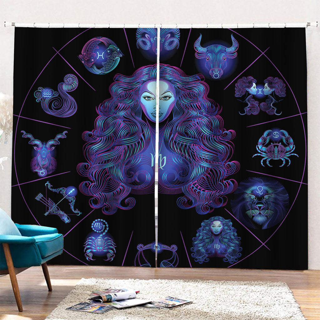 Virgo And Astrological Signs Print Pencil Pleat Curtains