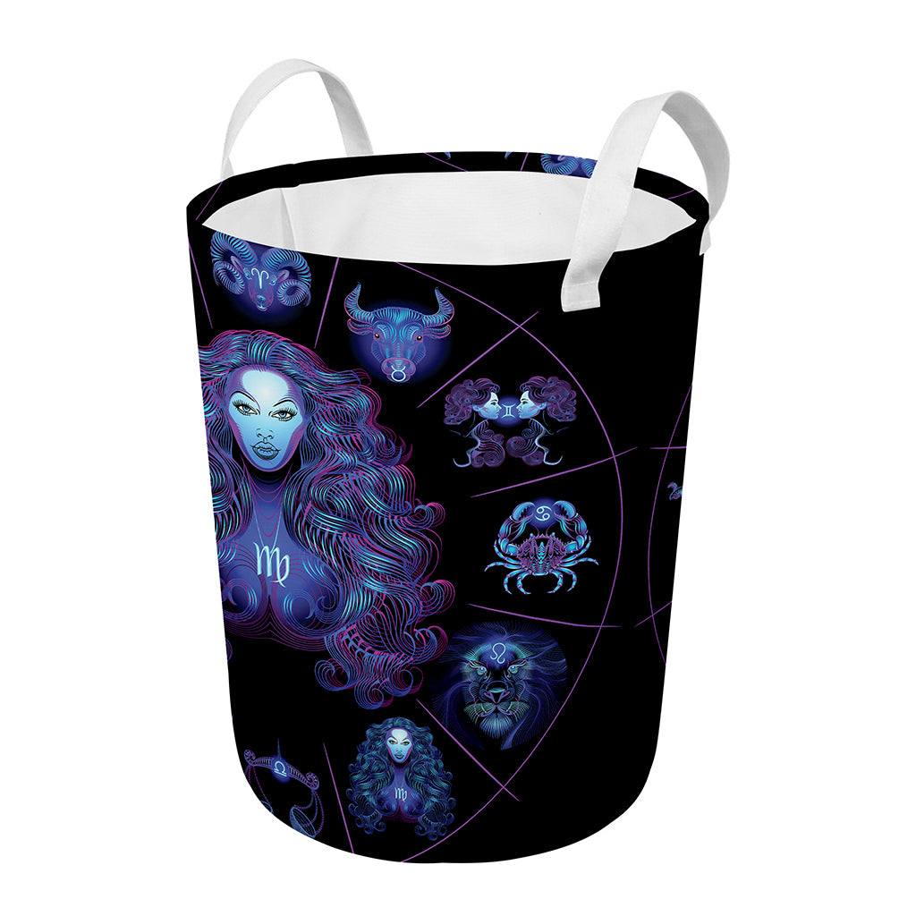 Virgo And Astrological Signs Print Round Laundry Basket