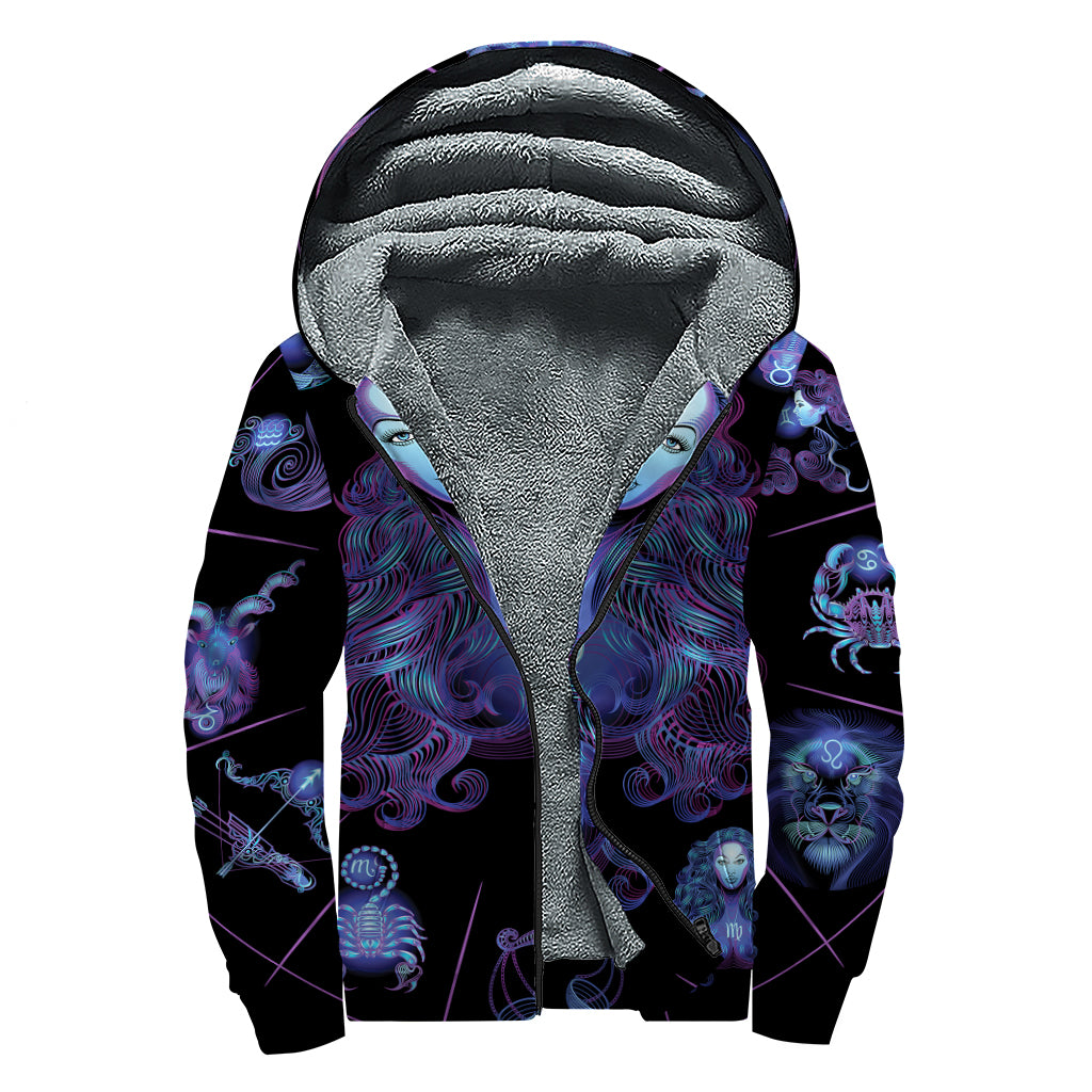 Virgo And Astrological Signs Print Sherpa Lined Zip Up Hoodie