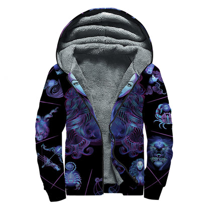 Virgo And Astrological Signs Print Sherpa Lined Zip Up Hoodie