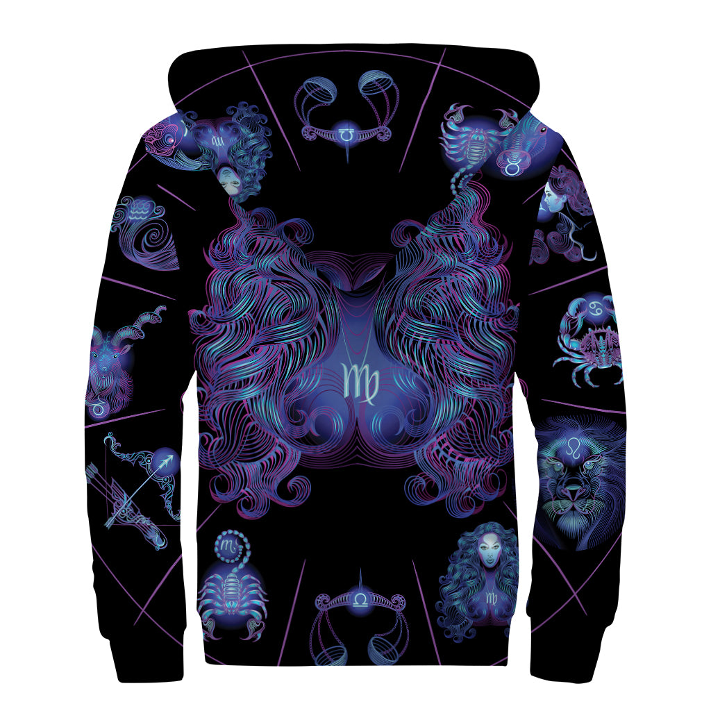 Virgo And Astrological Signs Print Sherpa Lined Zip Up Hoodie