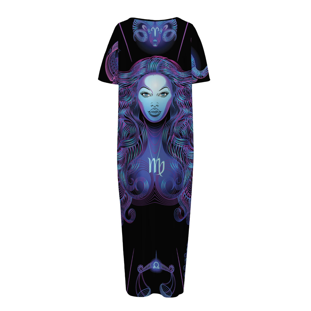 Virgo And Astrological Signs Print Short Sleeve Long Nightdress