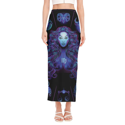 Virgo And Astrological Signs Print Side Slit Maxi Skirt