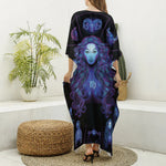 Virgo And Astrological Signs Print Silk V-Neck Kaftan Dress