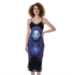 Virgo And Astrological Signs Print Slim Fit Midi Cami Dress