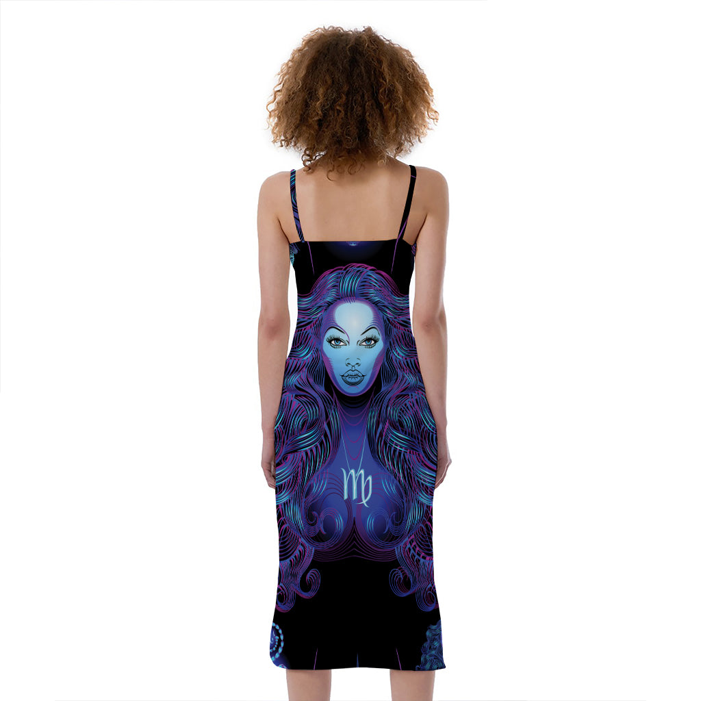 Virgo And Astrological Signs Print Slim Fit Midi Cami Dress