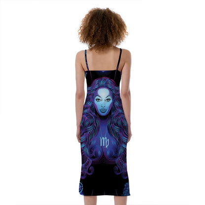 Virgo And Astrological Signs Print Slim Fit Midi Cami Dress
