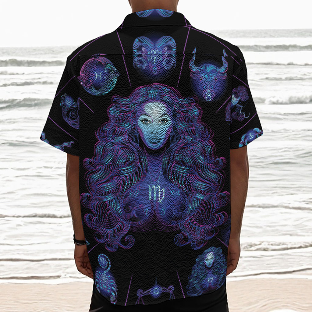 Virgo And Astrological Signs Print Textured Short Sleeve Shirt