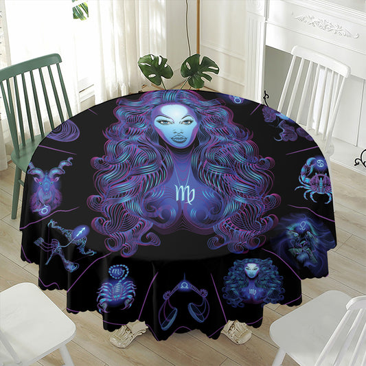 Virgo And Astrological Signs Print Waterproof Round Tablecloth